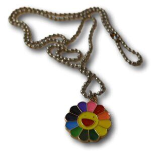Multicolored Flower Necklace with Smiling Face- NEW